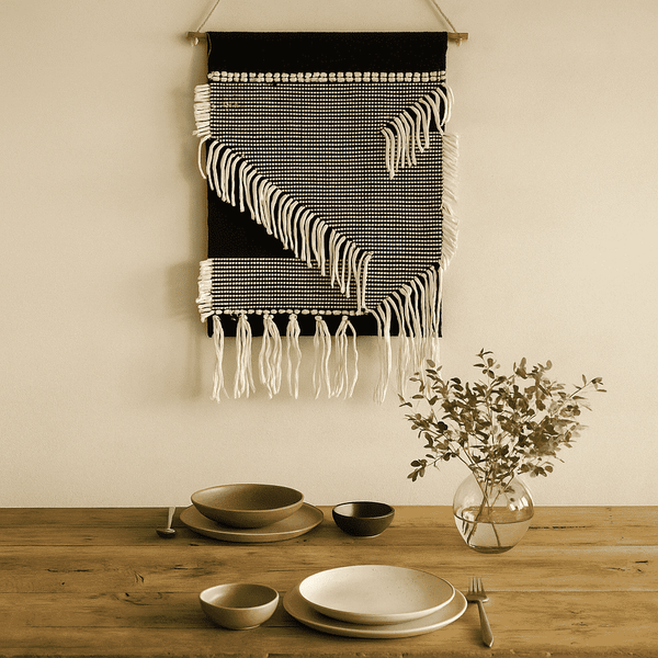 Monochrome Cotton Fringe Wall Hanging | Handwoven Boho Decor