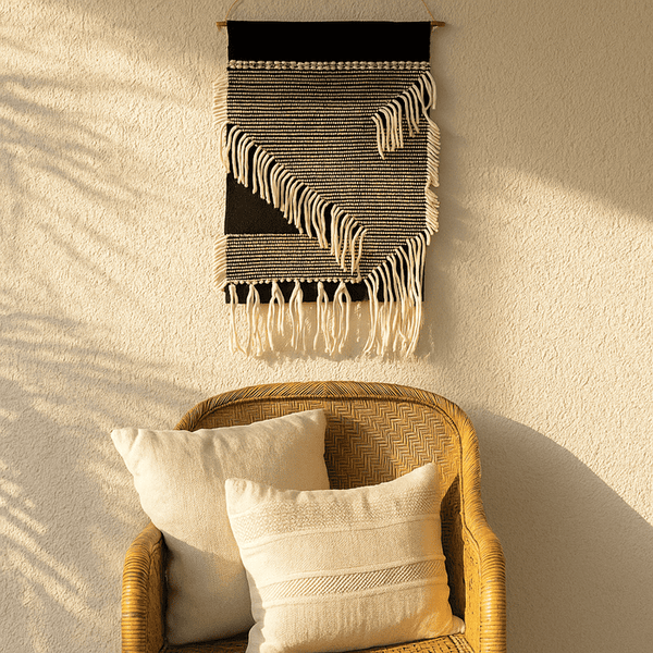 Monochrome Cotton Fringe Wall Hanging | Handwoven Boho Decor