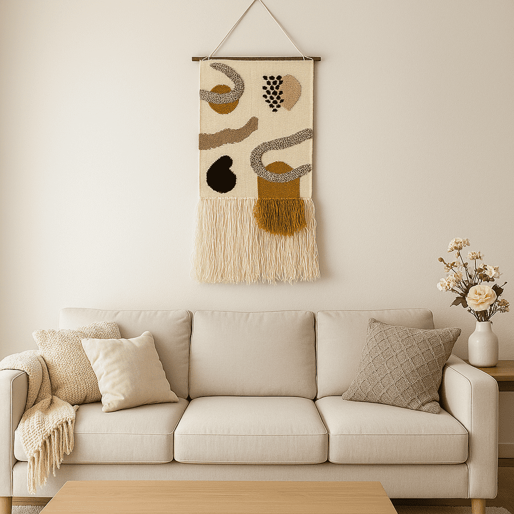 Handwoven Abstract Wool Fringed Wall Hanging – Abstract Boho Decor