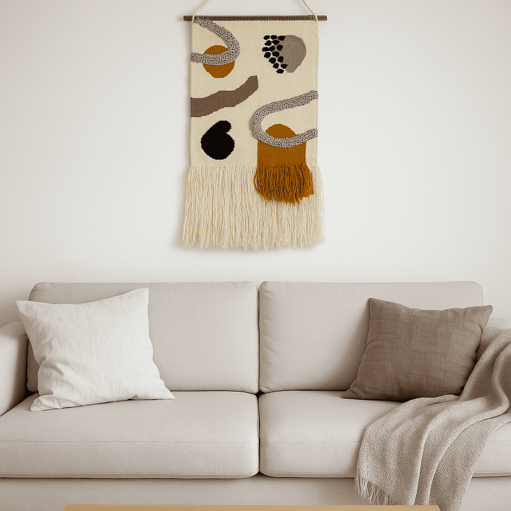 Handwoven Abstract Wool Fringed Wall Hanging – Abstract Boho Decor