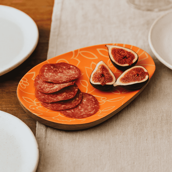Oval Wood Platter | Floral Hand Painted Mango Wood Serving Tray