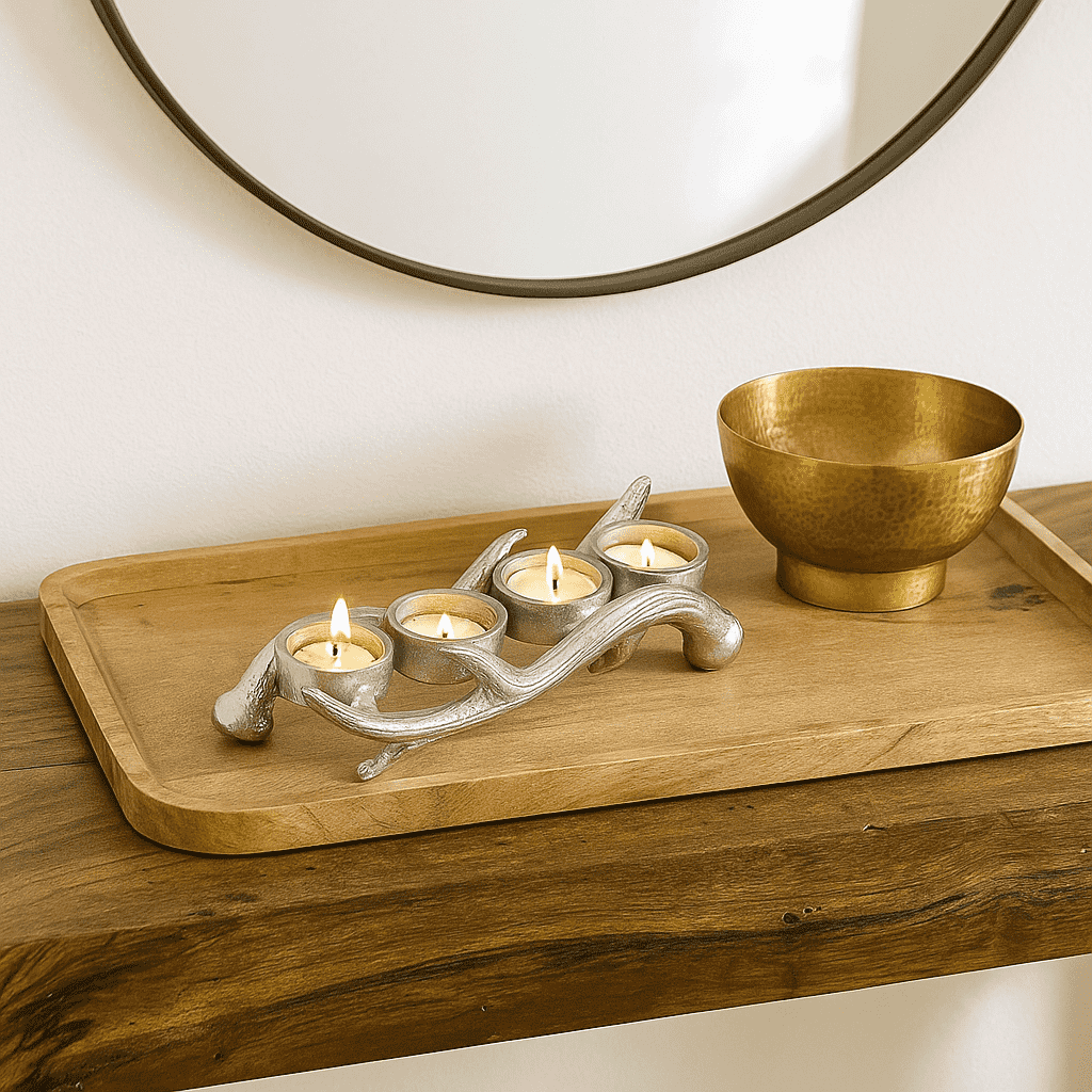 Silver Reindeer Horn Tealight Candle Holder – Festive Accent