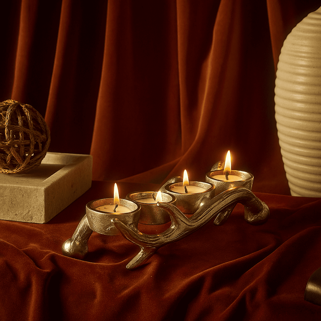 Silver Reindeer Horn Tealight Candle Holder – Festive Accent