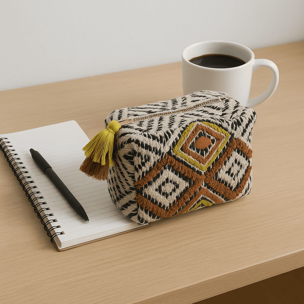 Embroidered Cotton Travel Pouch – Quilted Boho Organizer