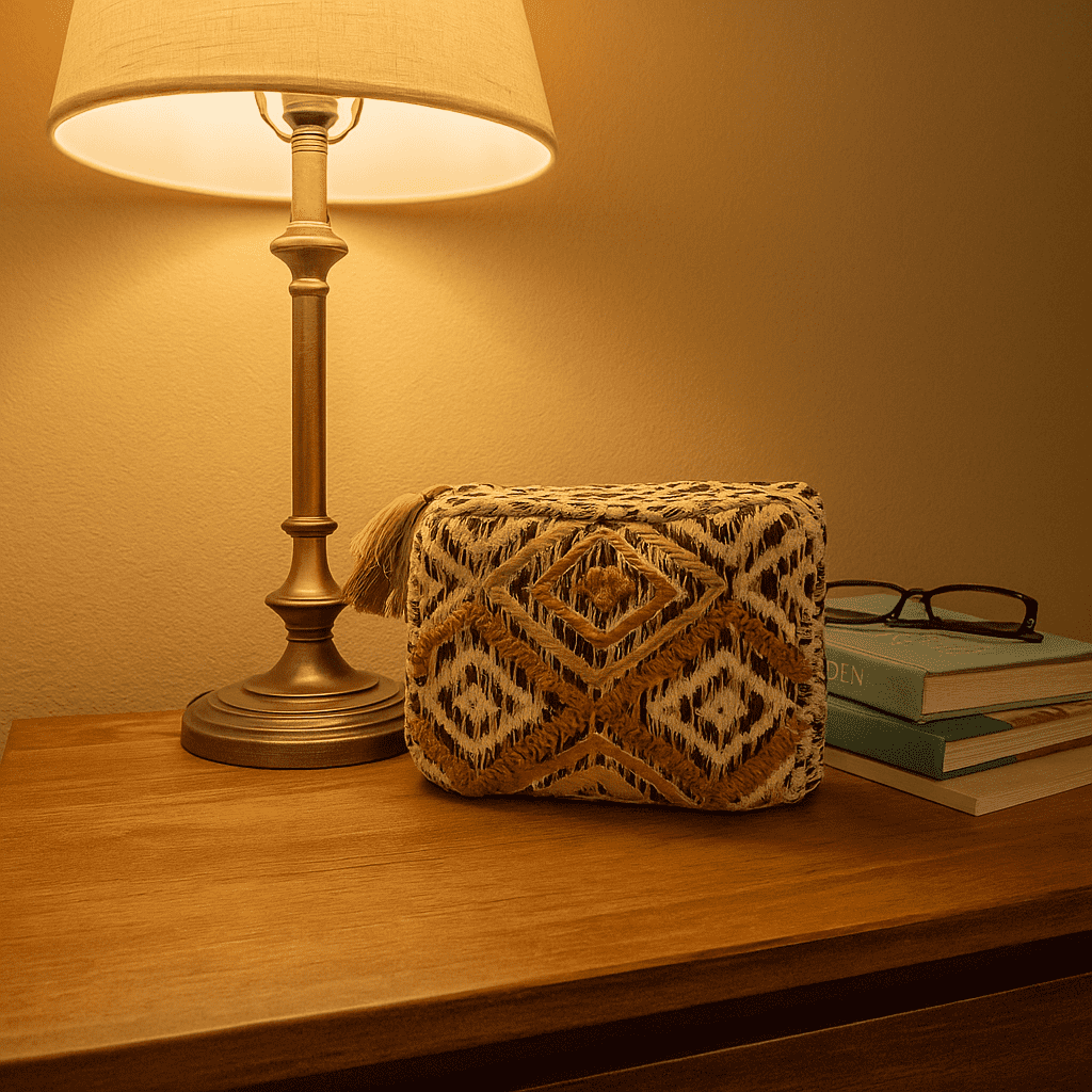 Embroidered Cotton Travel Pouch – Quilted Boho Organizer