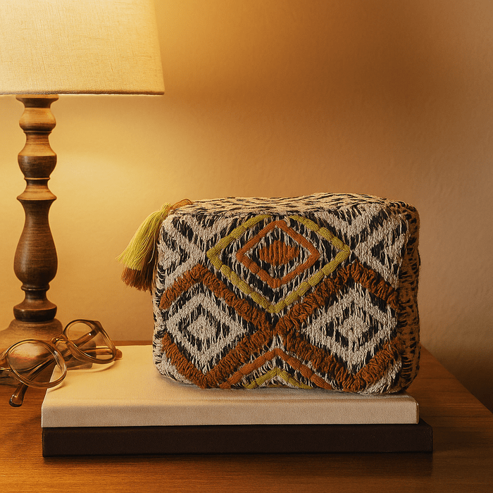Embroidered Cotton Travel Pouch – Quilted Boho Organizer