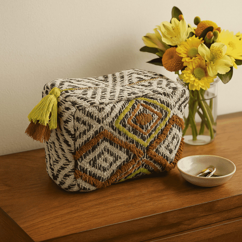 Embroidered Cotton Travel Pouch – Quilted Boho Organizer