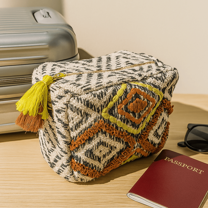 Embroidered Cotton Travel Pouch – Quilted Boho Organizer