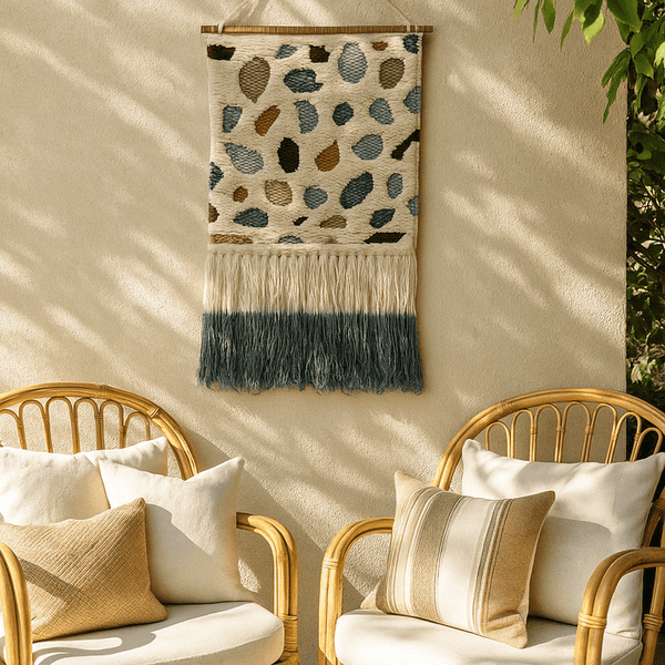 Boho Tufted Wool Wall Hanging | Handwoven Abstract Fringe Decor