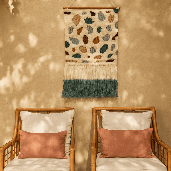 Boho Tufted Wool Wall Hanging | Handwoven Abstract Fringe Decor
