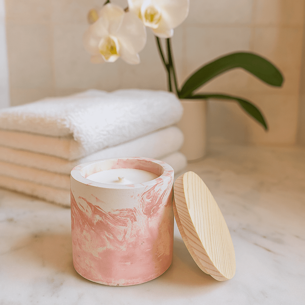 French Cut Roses Wax &amp; Marbled Concrete Jar Candle