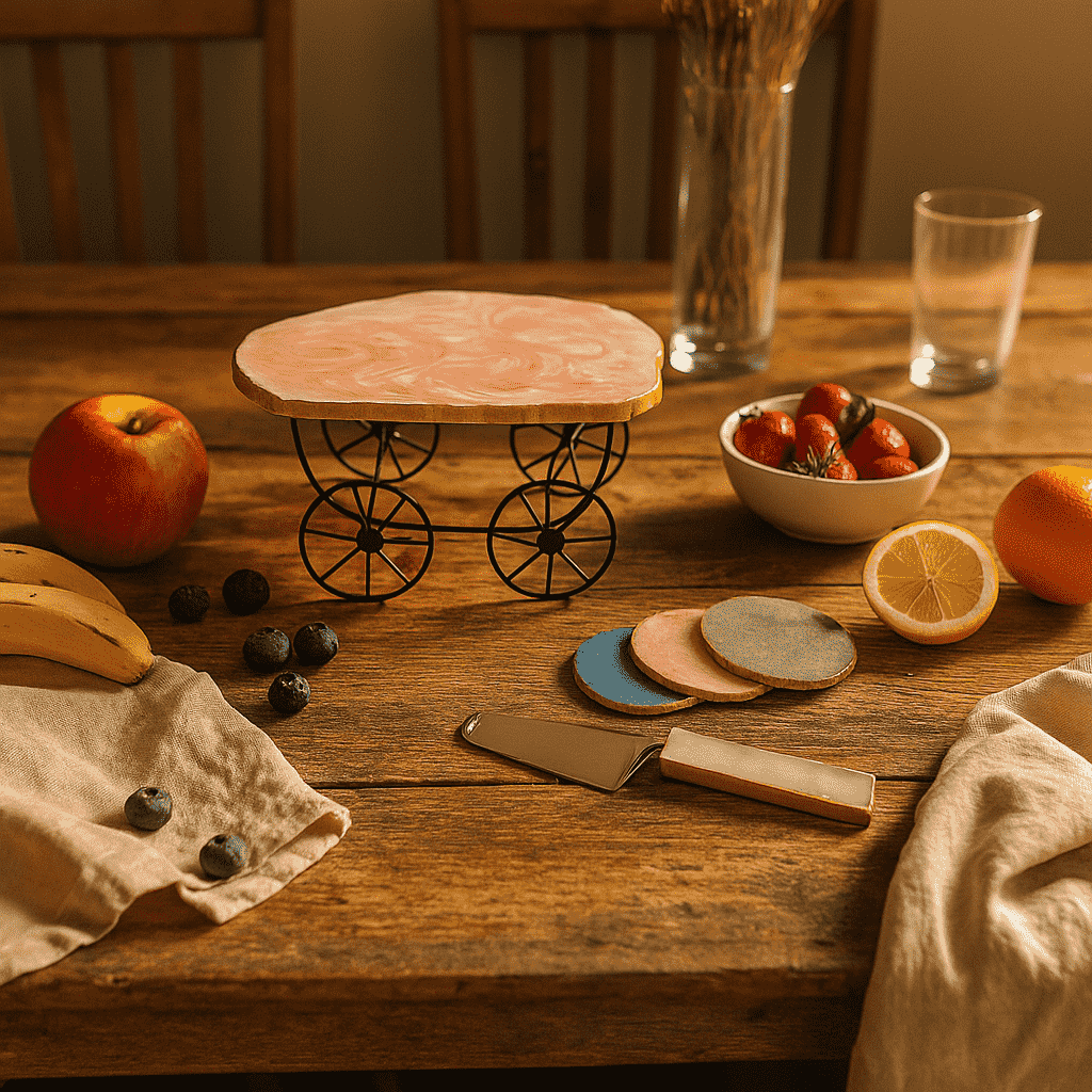 Handcrafted Resin Cake Stand Set – Pedestal Server & Coasters