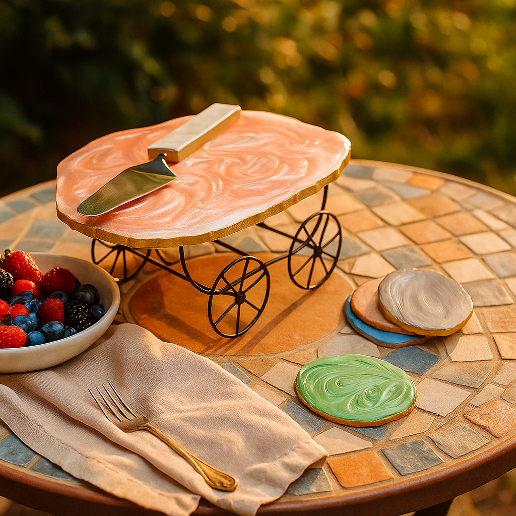 Handcrafted Resin Cake Stand Set – Pedestal Server & Coasters