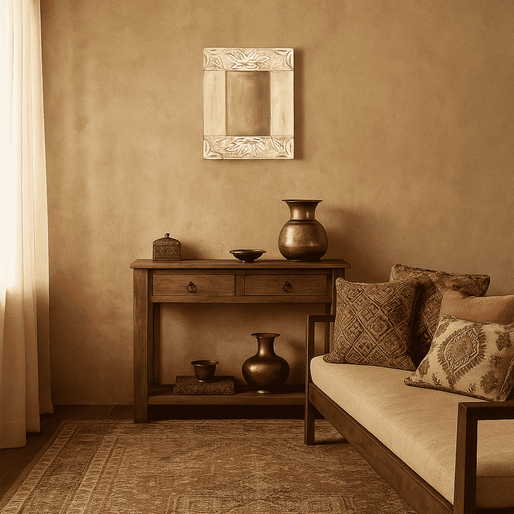 Hand Carved Wood Wall Frame – Jharoka-Inspired Rustic Decor