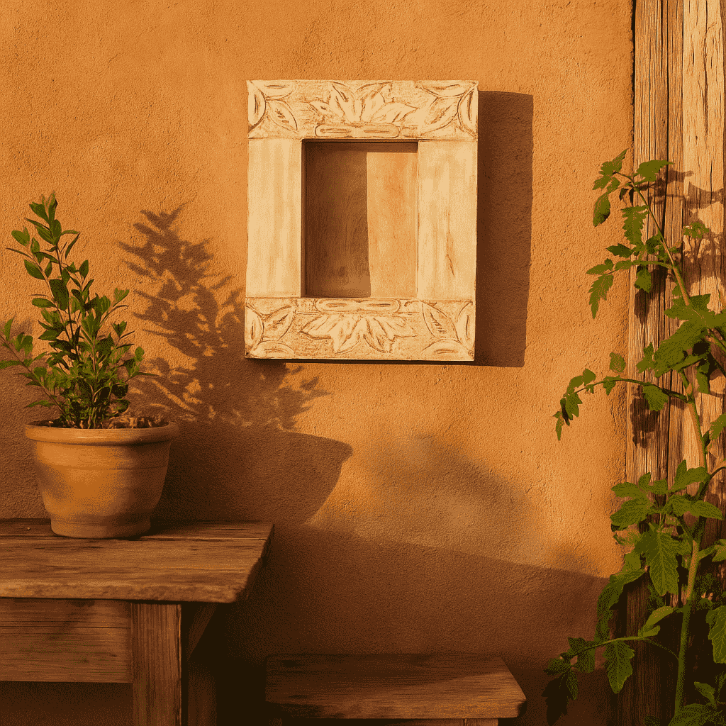 Hand Carved Wood Wall Frame – Jharoka-Inspired Rustic Decor