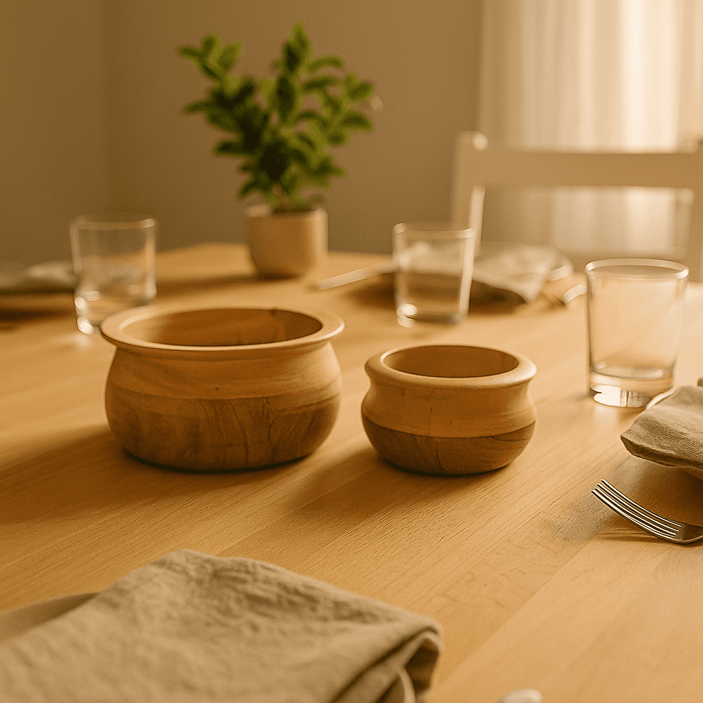 Raw Acacia Wood Serving Bowls – Handcut Set of 2
