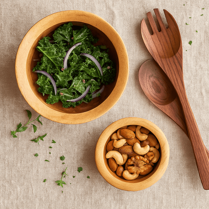 Raw Acacia Wood Serving Bowls – Handcut Set of 2