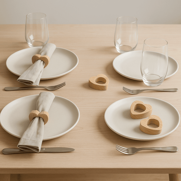 Mango Wood Napkin Rings | Heart Cut-Out Set of 4 Table Decor