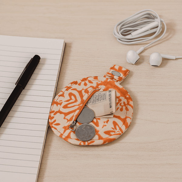 Mini Pouch Bag | Printed Orange Handmade Coin Pouch | Gleemium