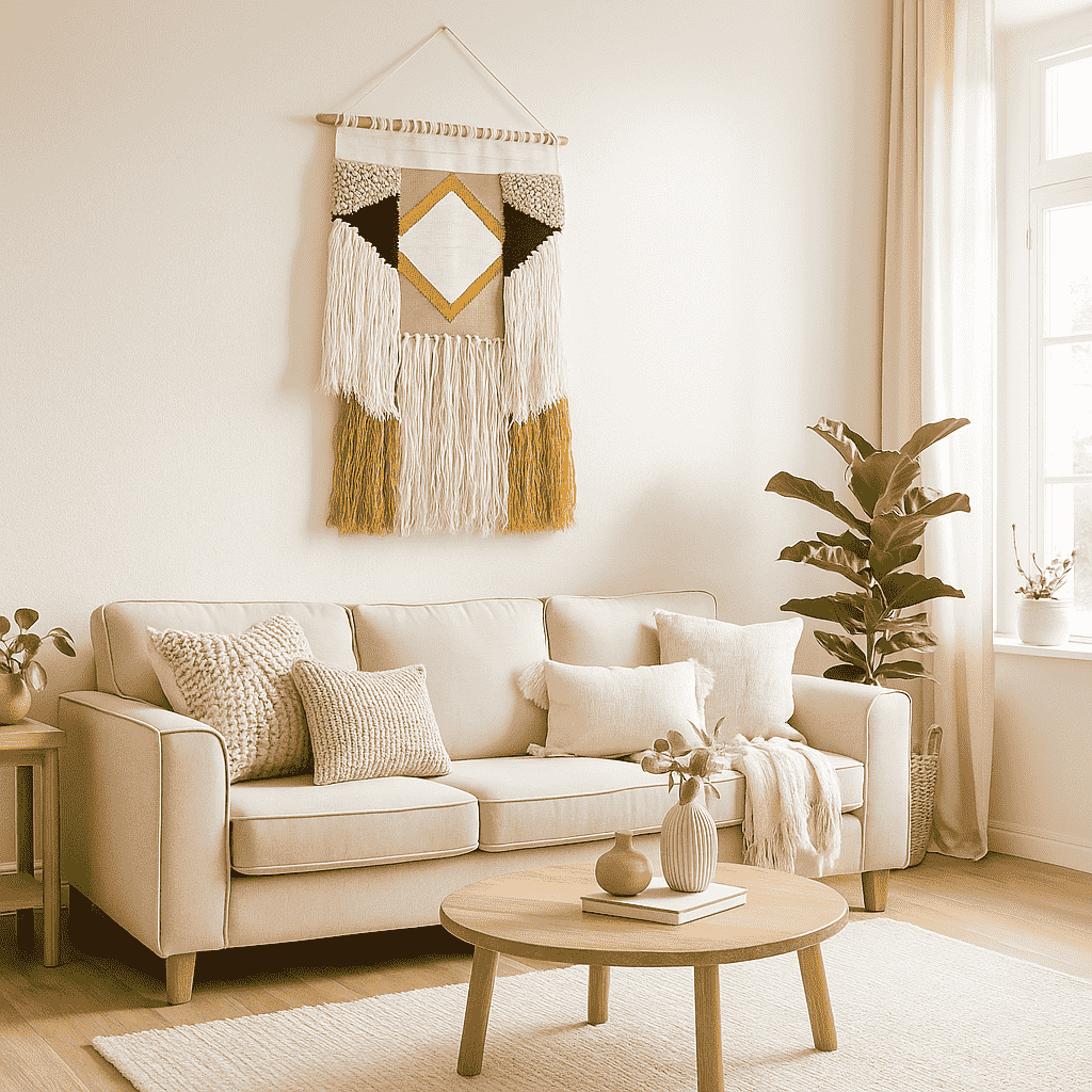 Diamond Tufted Wool Wall Hanging – Fringe Boho Decor