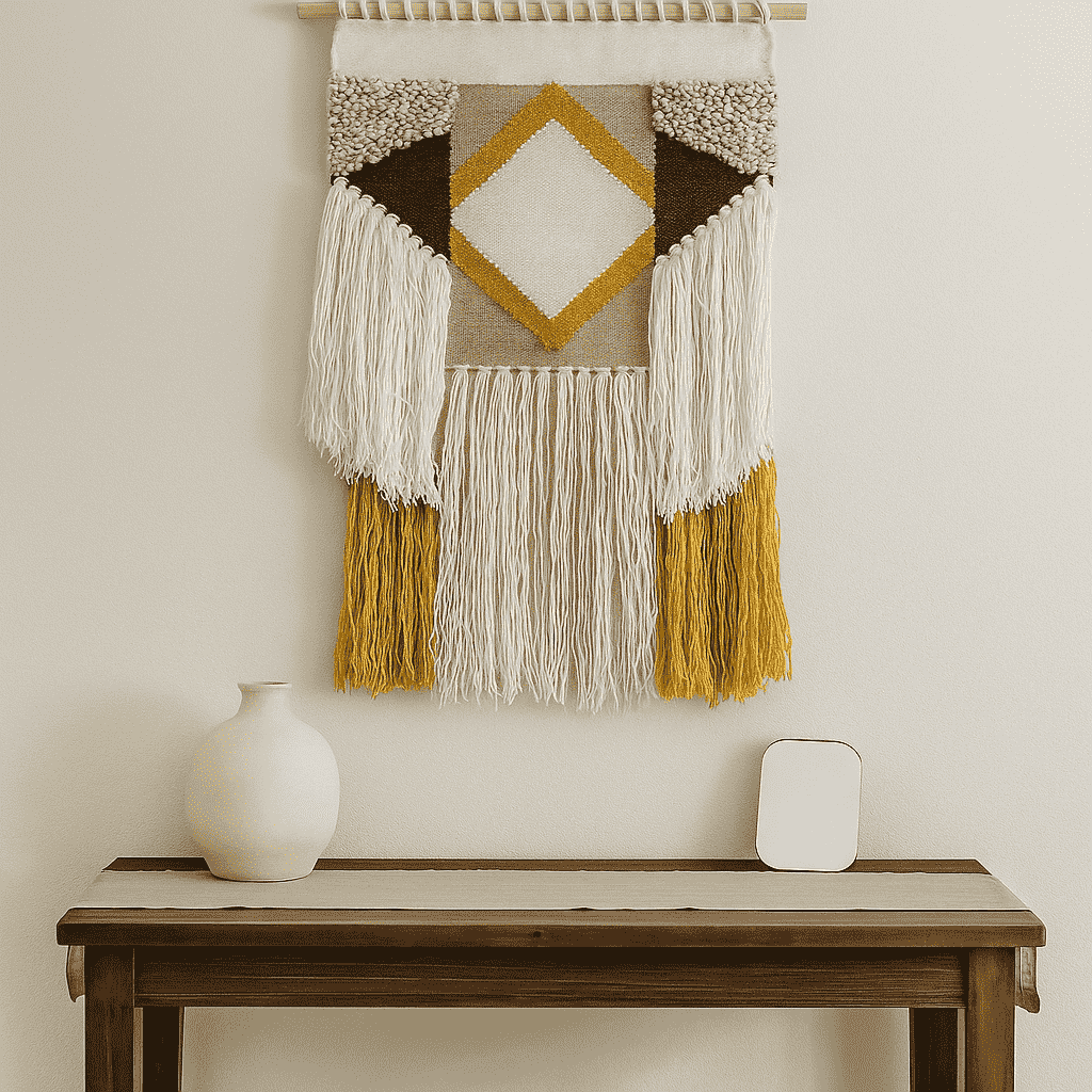 Diamond Tufted Wool Wall Hanging – Fringe Boho Decor