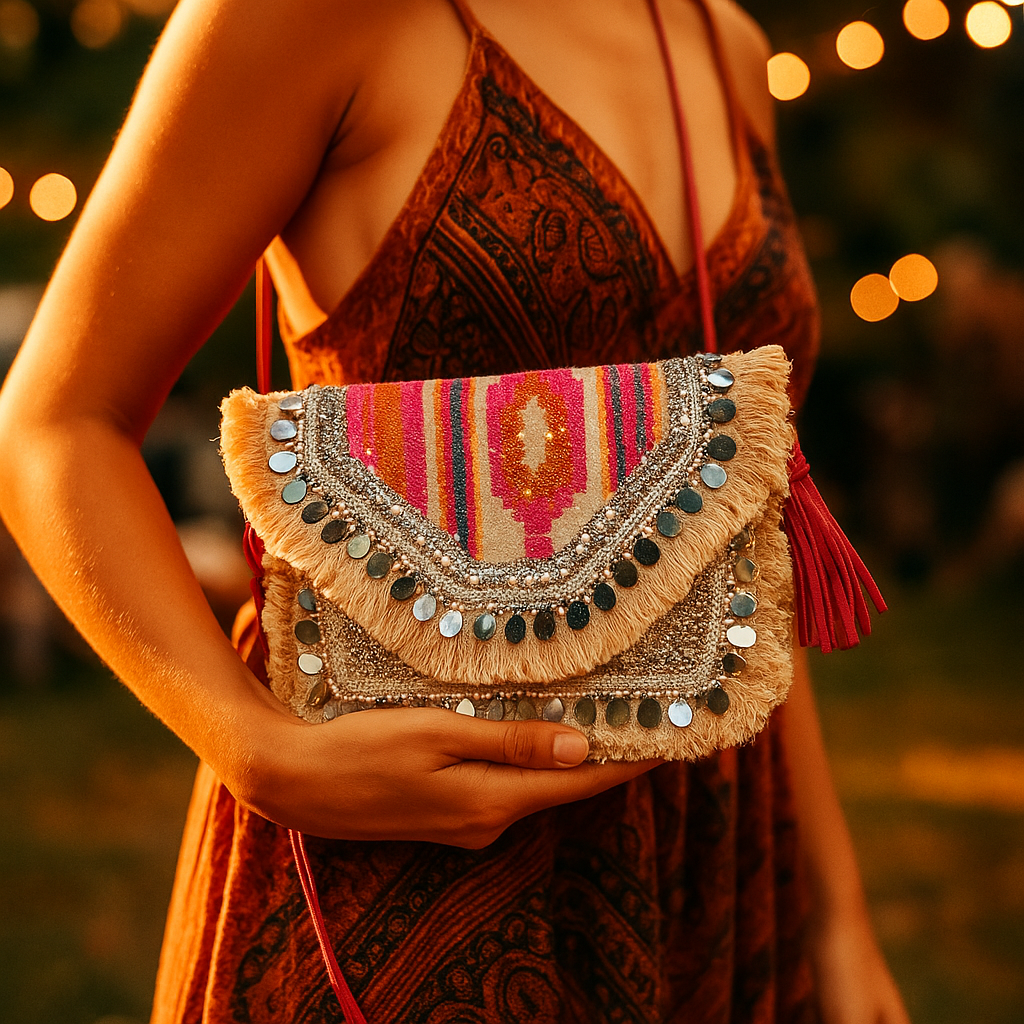 Handcrafted Sequin Embellished Sling Bag – Fringed & Tasseled