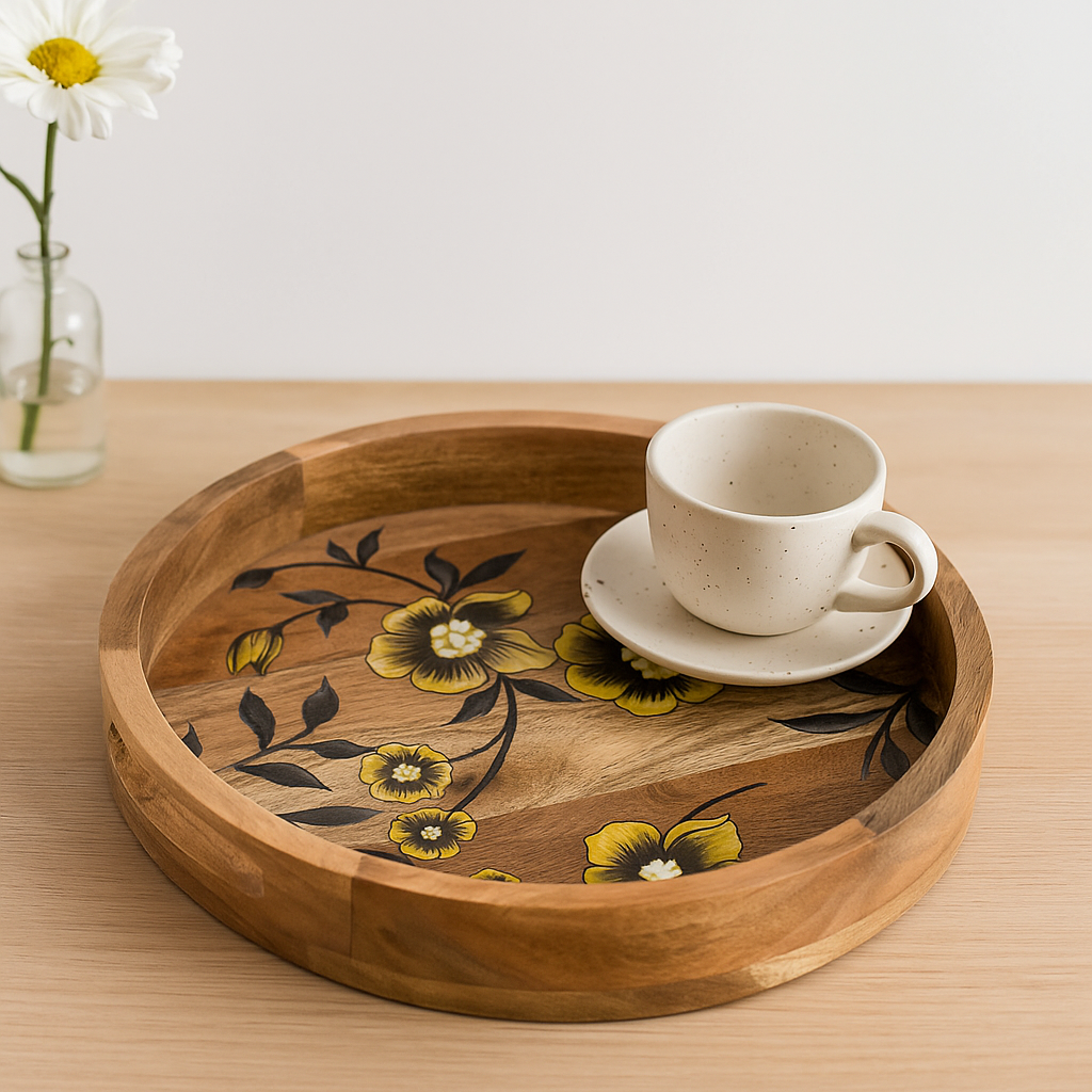 Hand Printed Floral Mango Wood Tray