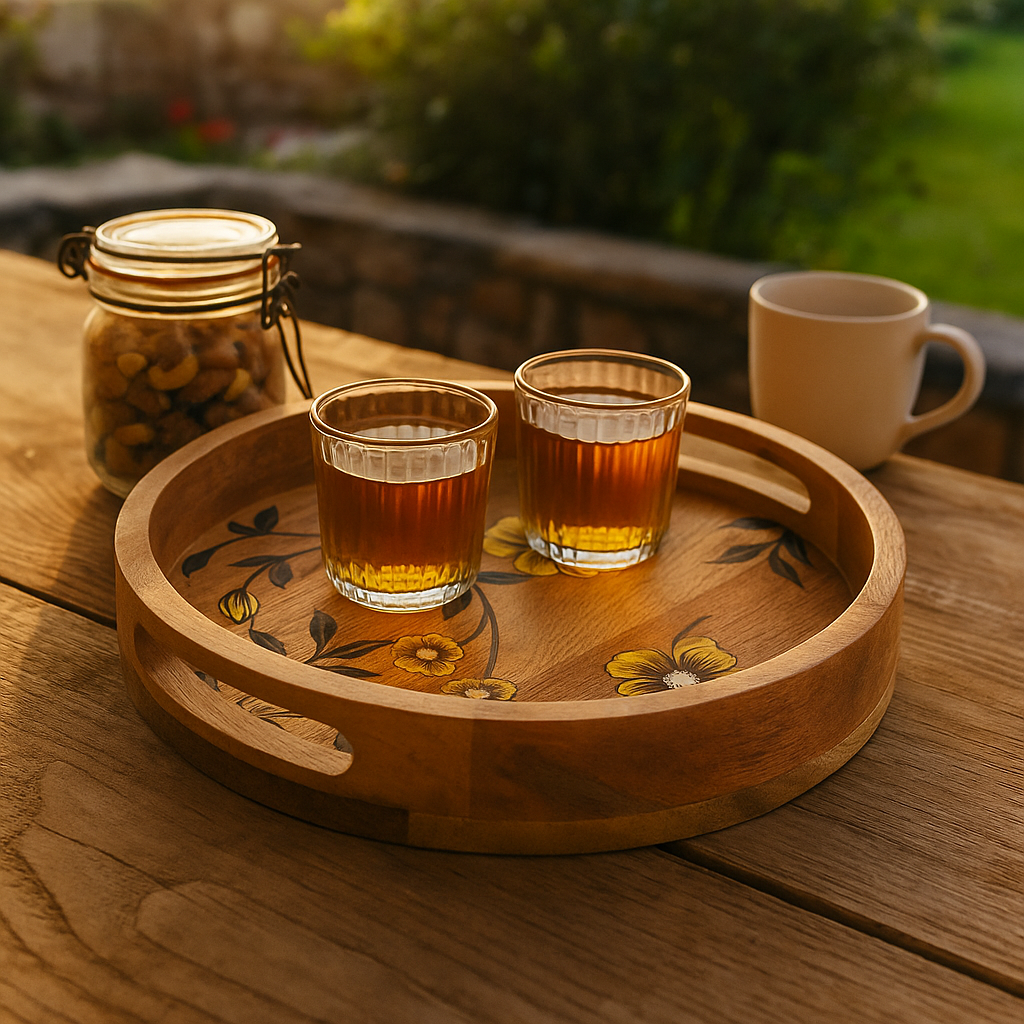 Hand Printed Floral Mango Wood Tray - Gleemium Online Shop in Australia