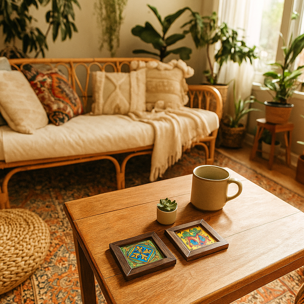 Hand Painted Framed Coasters – Parchment Leather Set of 2 - Gleemium Shop