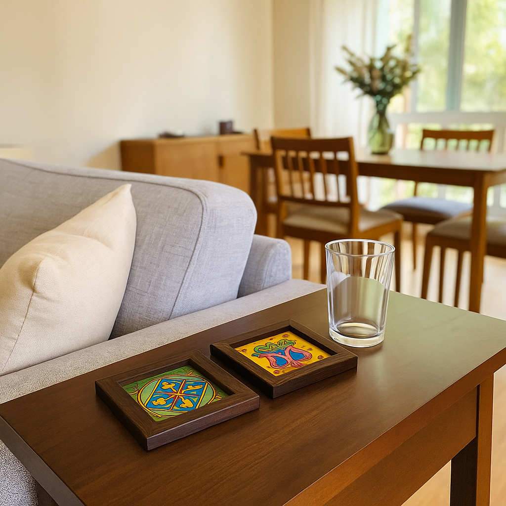 Hand Painted Framed Coasters – Parchment Leather Set of 2