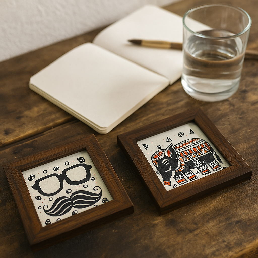 Hand-Painted Framed Coasters – Quirky Set of 2 - Gleemium 