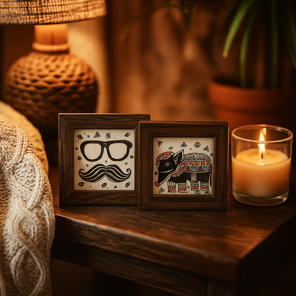 Hand-Painted Framed Coasters – Quirky Set of 2