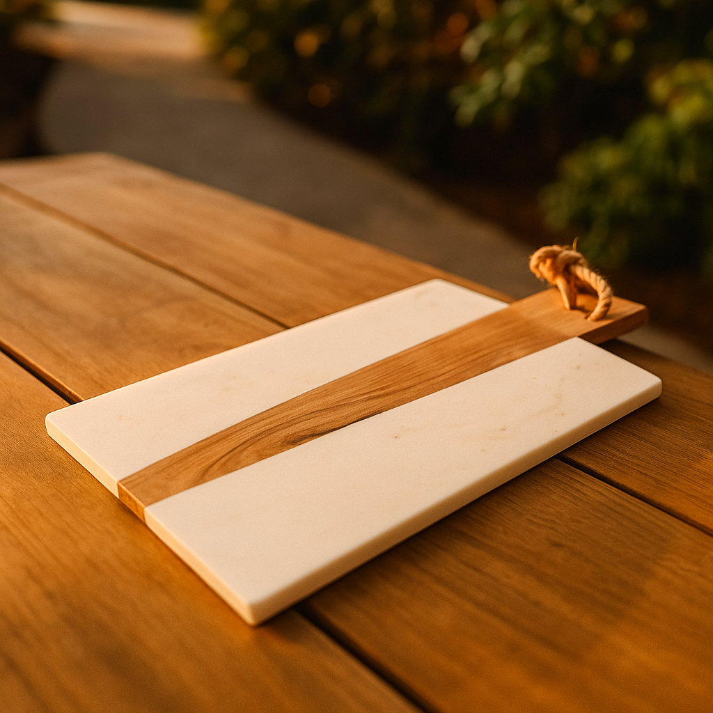 Hand Cut Marble & Acacia Wood Cheeseboard