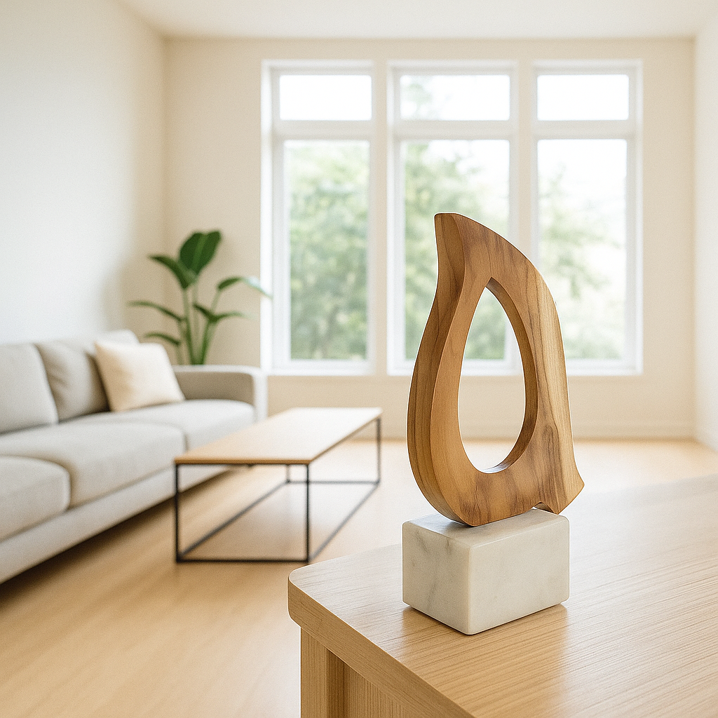 Gleemium Minimalist Hand-Cut Wood & Marble Accent Dove 