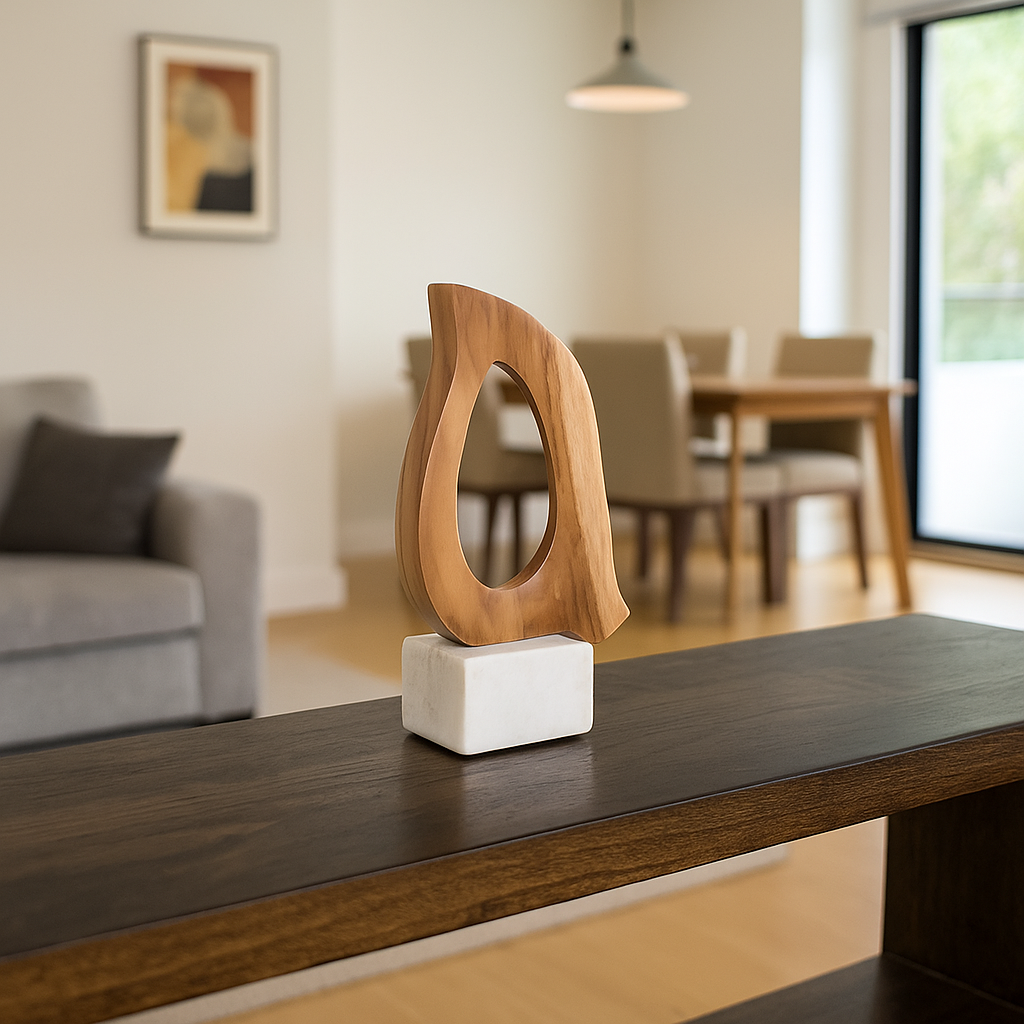 Minimalist Hand Cut Wood & Marble Accent Dove