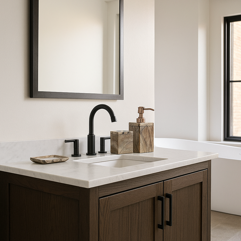 Classic Brown Marble Bath Accessories Set