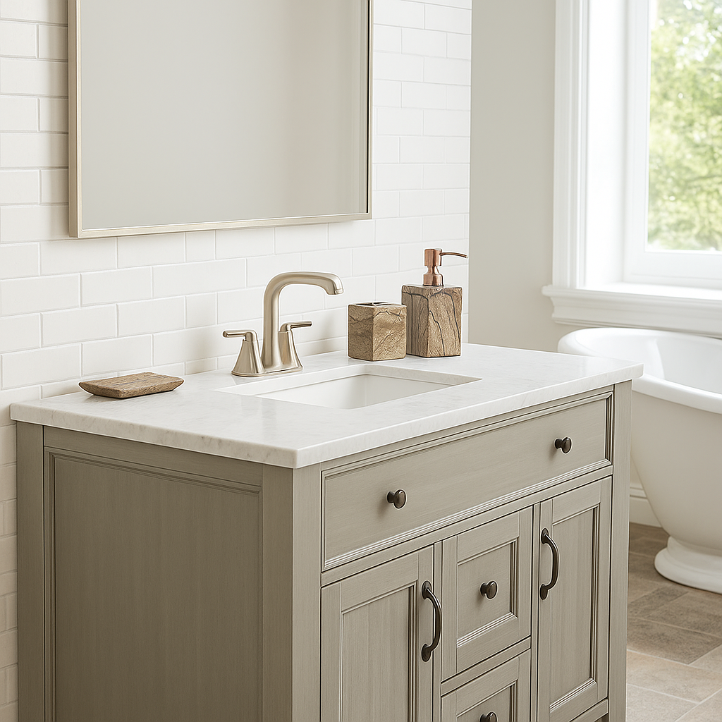 Gleemium Classic Brown Marble Bath Accessories Set