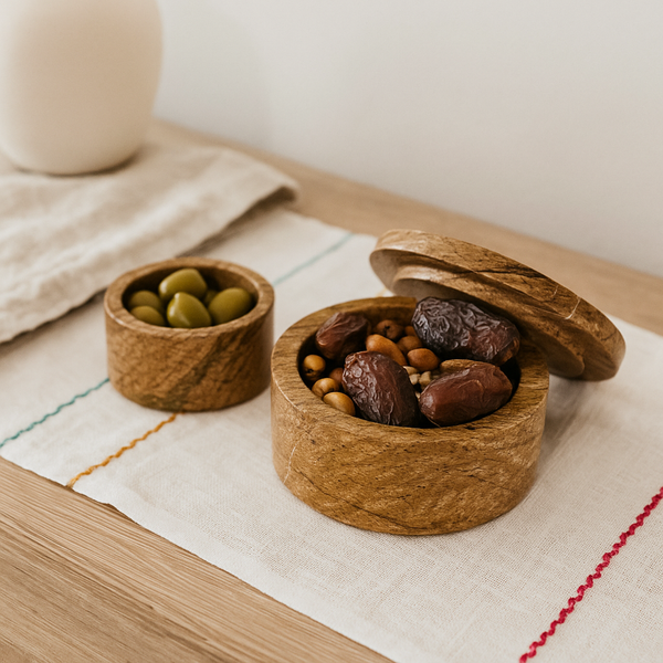 Marble Snack Bowls | Hand-Carved Earthy Set of 2 with Lids