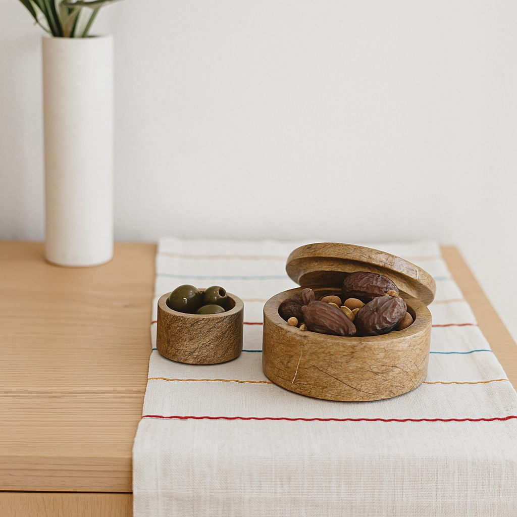 Earthy Marble Snack Bowls – Hand-Carved Set of 2 - Gleemium Online Shop