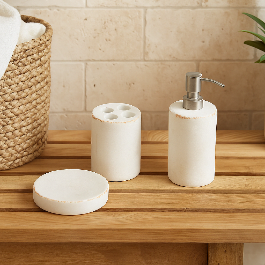 Gleemium Classic White Marble Bath Accessories Set