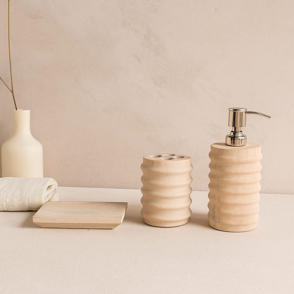 Gleemium Sandstone Ribbed Classic Bath Accessories Set