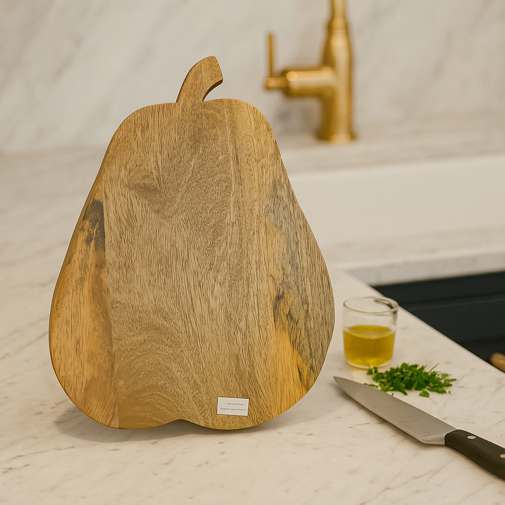 Hand Cut Mango Wood Pear-Shaped Chopping Board – Sustainable Wooden Chopping Board & Serving Platter -Gleemium