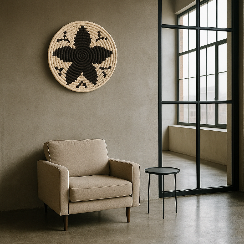 Monochrome Floral Handwoven Wall Plate – Black & White Boho Wall Art - Gleemium