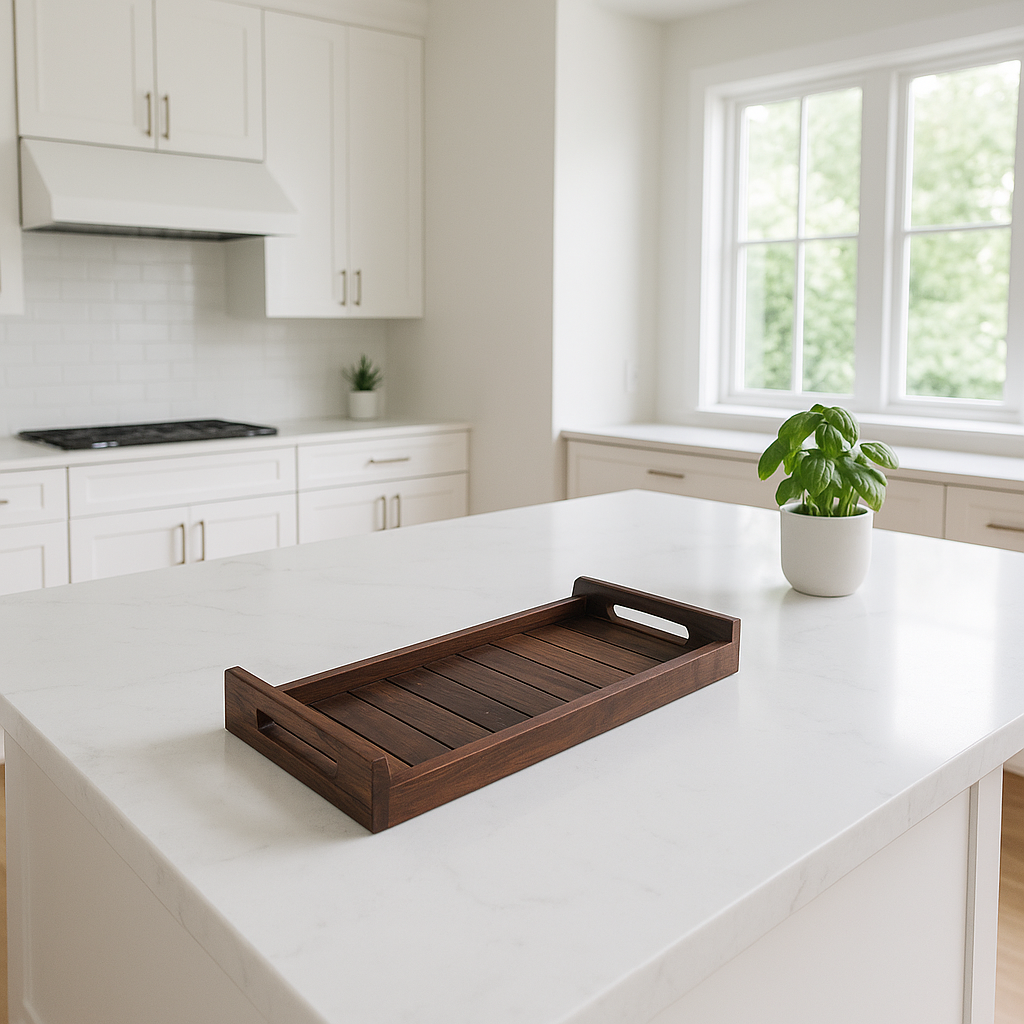 Gleemium Hand Cut Rosewood Serving Tray – Artisan Wooden Serving Tray for Dining & Entertaining 