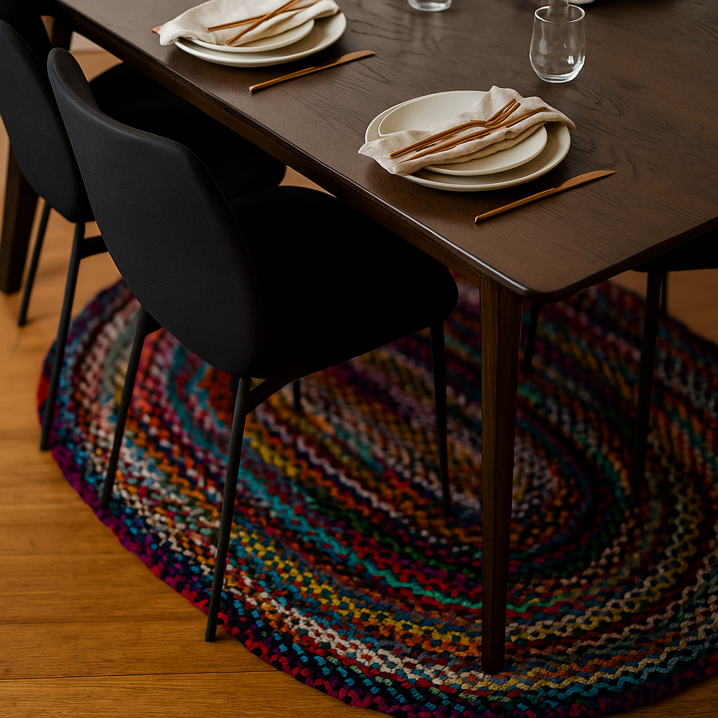 Handwoven Upcycled floor Cotton Rug – Multicolor