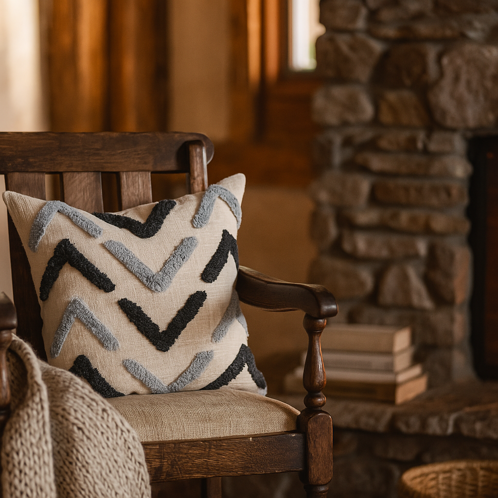 Arrow Tufted Grayscale Cotton Cushion Cover - Gleemium