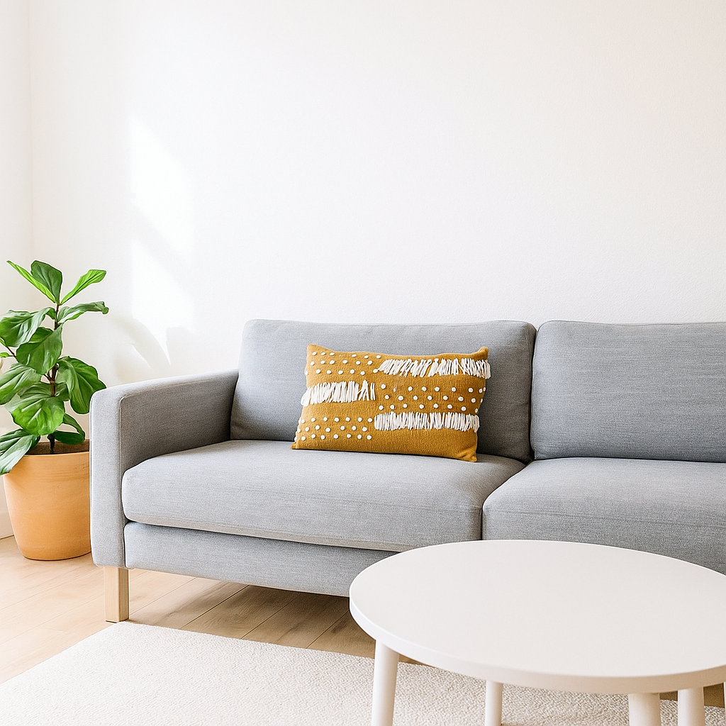Monotone lumbar cushion cover styled on a sofa