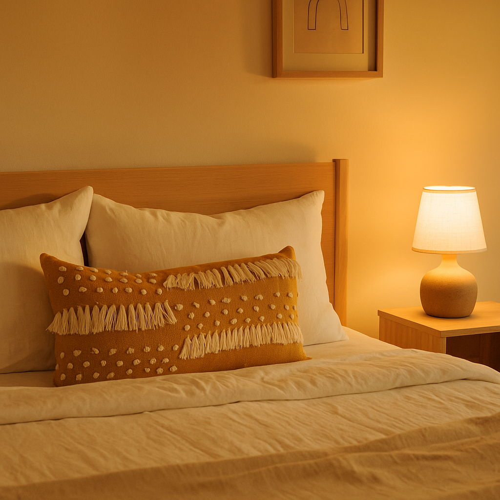 Monotone lumbar cushion cover at an angle