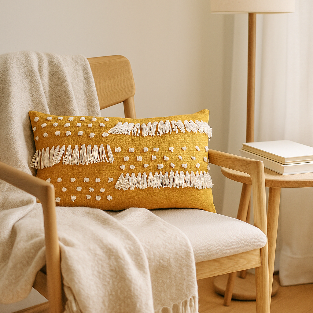 Monotone lumbar cushion cover cotton detail