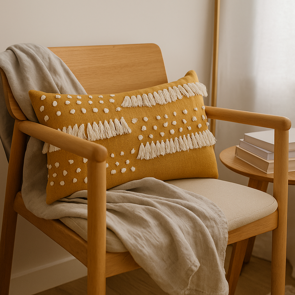 Monotone lumbar cushion cover detail of tonal palette